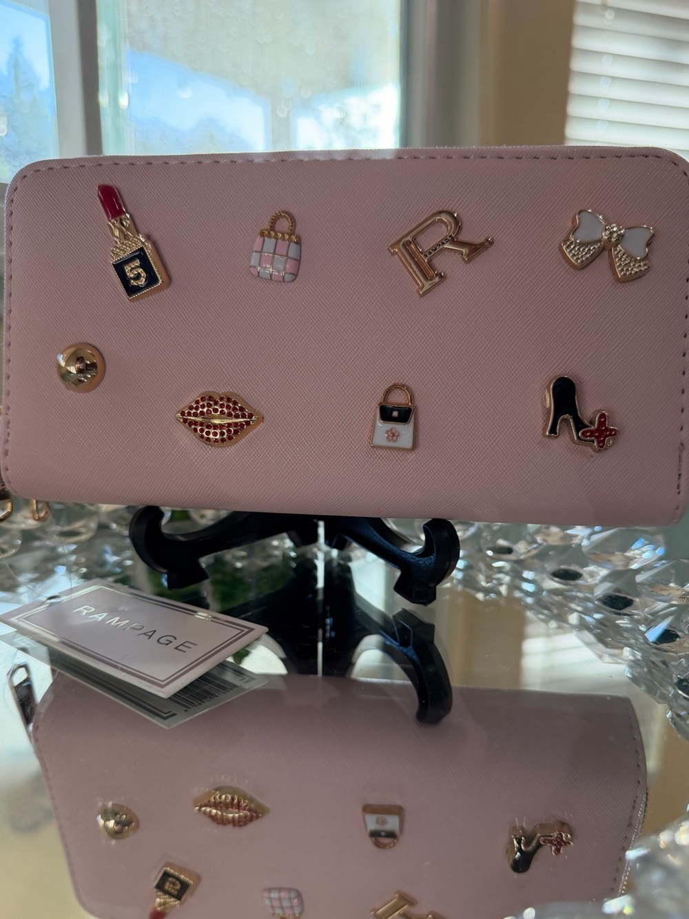 Rampage Light Pink Enamel Charm Zip Wallet